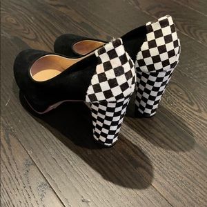 Black White Checker Platform Heels Size 8